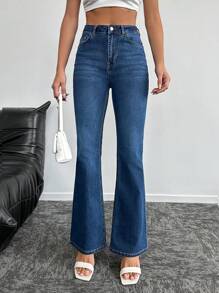 EURMUSE Flare Leg Jeans - Blue - View 3