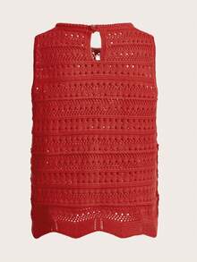 Solid Pointelle Knit Sweater Vest - Red - View 2