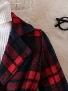 Young Boy Plaid Double Breasted Belted Tweed Overcoat Without Sweater - Multicolor - View 3