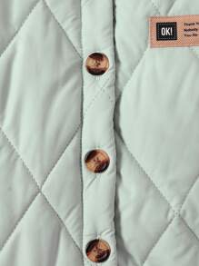 Young Boy Slogan Patched Detail Quilted Bomber Jacket - Green - View 7