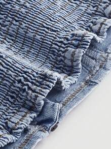 SHEIN MOD Rhinestone Detail Zip Up Denim Top - Light Wash - View 3