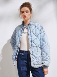 SHEIN Essnce 女士洋葱形绗缝羽绒夹克 - 藍色 - 查看 1