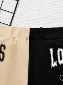 SHEIN Tween Girl Two Tone Letter Graphic Shorts - Khaki - View 4
