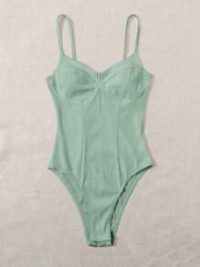 SHEIN EZwear Body tejido de canalé bustier unicolor - Verde - Ver 5