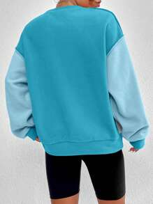 SHEIN Unity Colorblock Top-stitching Drop Shoulder Sweatshirt - Blue - View 2
