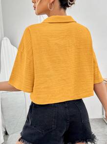 SHEIN EZwear Camisa de hombros caídos con parche de bolsillo - Amarillo - Ver 2
