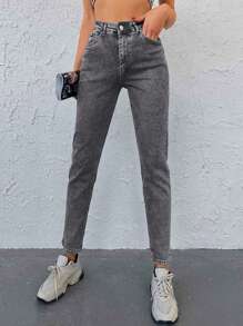 Cloudara Solid Slant Pocket Tapered Jeans - Grey - View 3