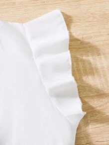 SHEIN Young Girl Two Tone Ruffle Trim Pleated Hem Belted Dress - Blue - View 5