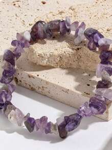 ROMWE Fairycore 1pc Boho Stone Beaded Bracelet For Women For Daily Decoration - Purple - View 2