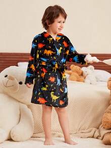 SHEIN Young Boy Plush Dinosaur Pattern Hooded Loungewear - Multicolor - View 6