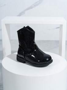 新款秋冬耐用、溫暖舒適平底西式牛仔嬰兒靴，適合各種服裝 - 黑色 - 查看 8