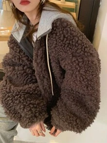 DAZY Abrigo teddy extragrande con hombros caídos - Marrón - Ver 3