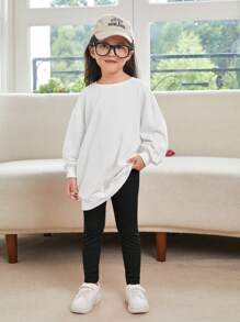 SHEIN Young Girl Slogan Graphic Drop Shoulder Sweatshirt & Leggings - Black - View 4