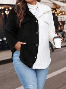 Calvaya Plus Christmas Two Tone Flap Detail Teddy Coat - Multicolor - View 6