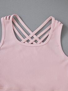 SHEIN Áo ngực thể thao Tween Girl Criss Cross Back - Hồng - Xem 5