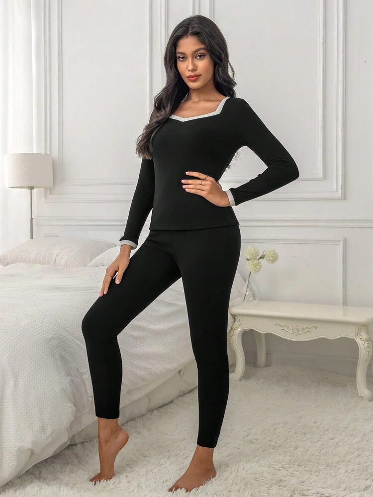 Set ropa interior térmica ribete en contraste - Negro - Añade 6