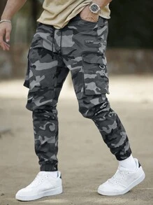Manfinity Homme Men Camo Print Flap Pocket Cargo Pants, Camo Joggers, Men Camouflage Pants, Men Cargo, For Fall
