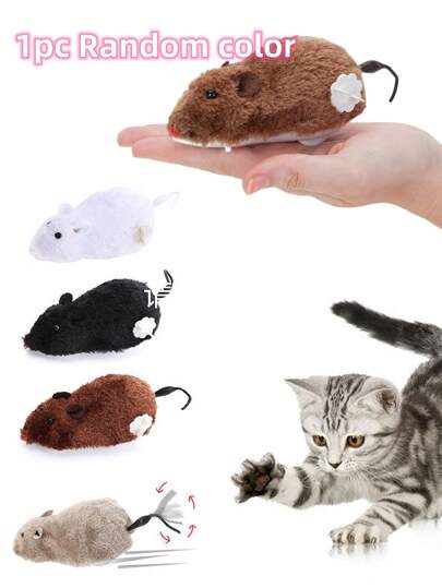 PETSIN 1pc Wind Up Plush Mouse Design Random Cat Teaser Toy For Cat For Play