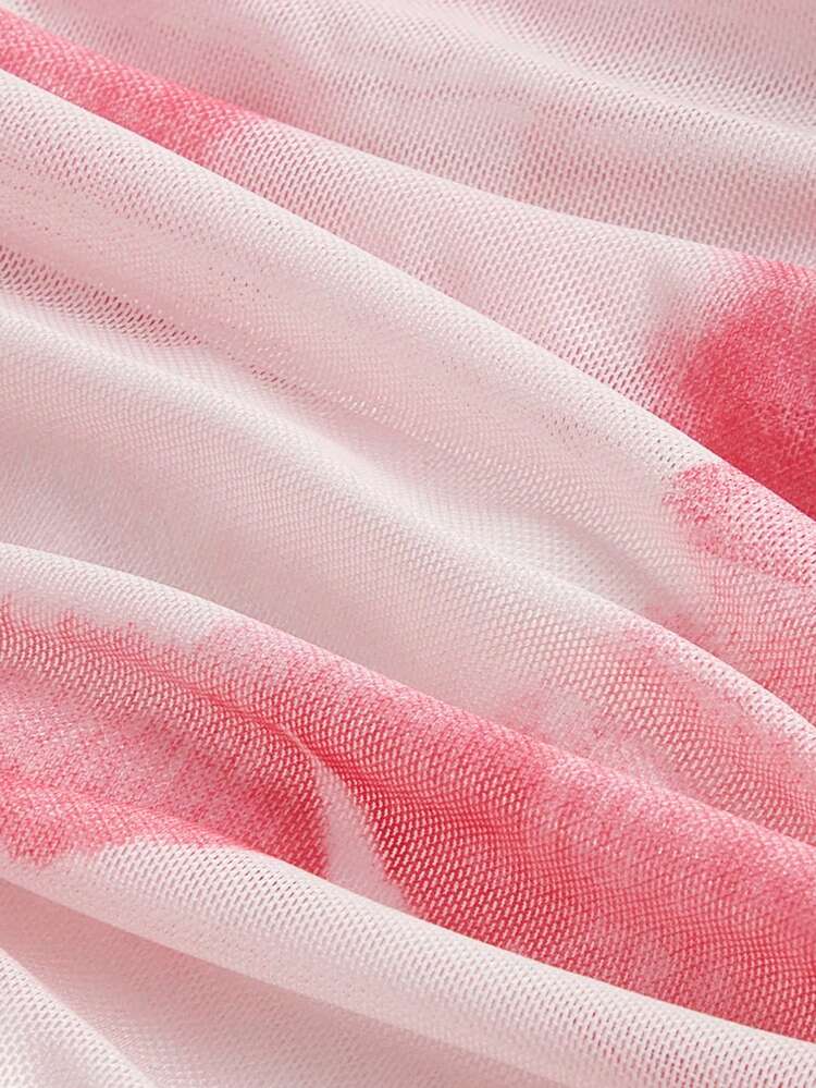 Tie Dye One Shoulder Ruched Mesh Top