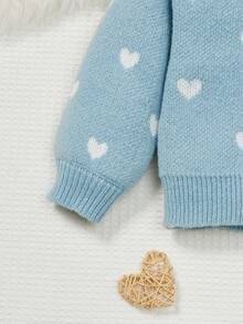 SHEIN Young Girl Heart Pattern Drop Shoulder Sweater - Multicolor - View 3