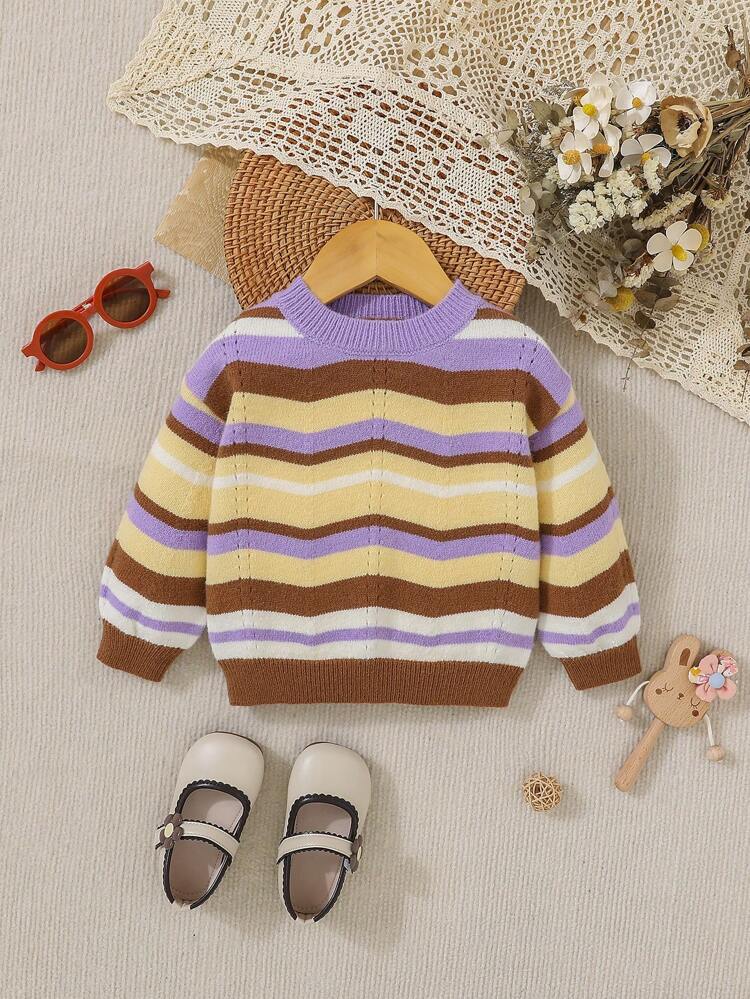 Baby Girl Colorblock Drop Shoulder Sweater