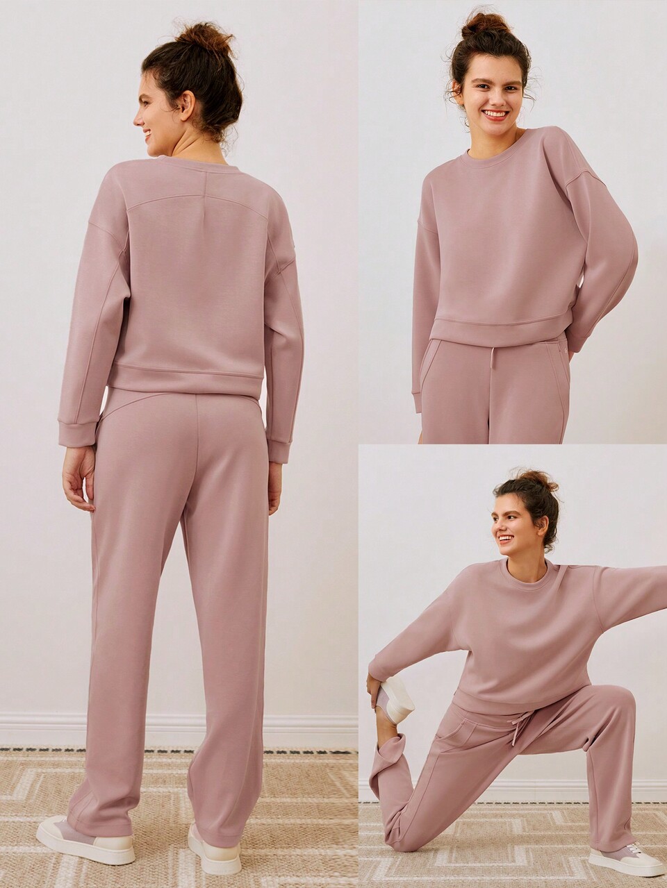 Modal Silky Smooth Loose Drop Shoulder Crew Neck Side Slits Sweatshirt With Thumbholes Daily Casual  Spring Summer