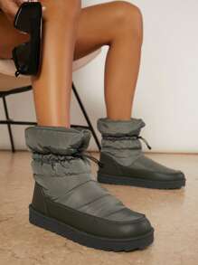 SHUZIA Drawstring Detail Boots - Olive Green - View 1