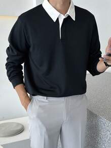 DAZY Men Contrast Collar Polo Shirt Business Attire - Navy Blue - View 5