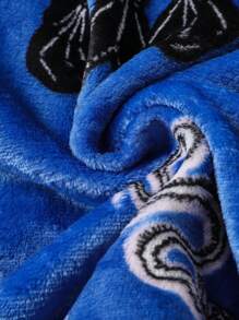 Young Boy Cartoon Embroidery Hooded Belted Flannel Robe - Blue - View 7