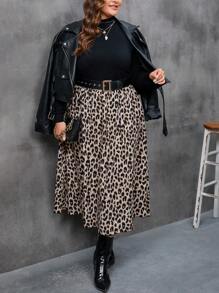 Rometta Plus Leopard Print Flare Skirt Without Belt - Multicolor - View 6