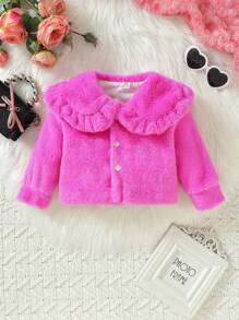 SHEIN 女嬰誇大領口毛茸茸外套 - 粉色 - 查看 1