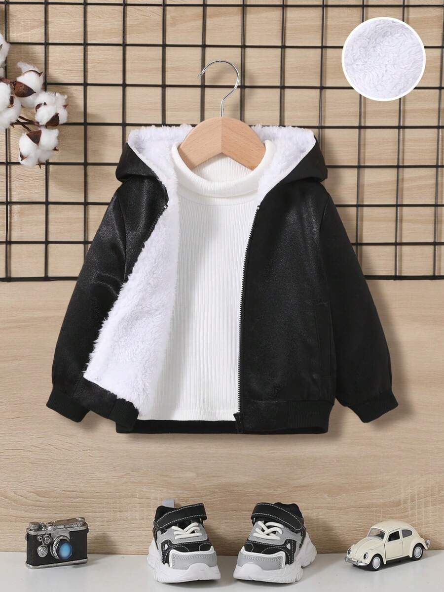 SHEIN Bébé Garçon Veste À Doublure En Tissu Duveteux À Capuche (Sans T-Shirt) - Multicolore - Voir 1
