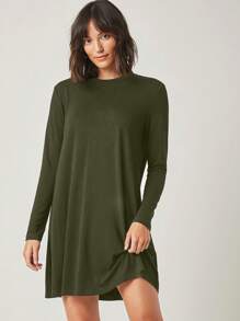 RueChic Solid Tee Dress - Green - View 4