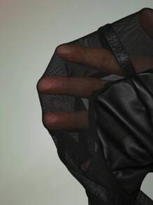 SHEIN ICON Plus Bikercore Mesh Insert Bustier Black Corset Cami Top, Summer - Black - View 5