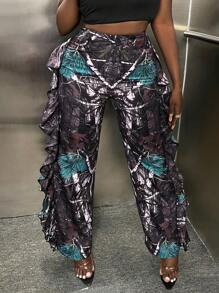 Slaydiva Snakeskin Print Ruffle Trim Pants - Multicolor - View 1