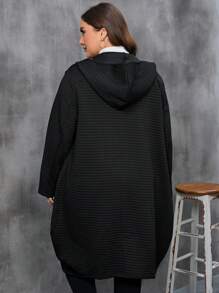 SHEIN LUNE Plus Dual Pocket Zip Up Hooded Coat - Black - View 2