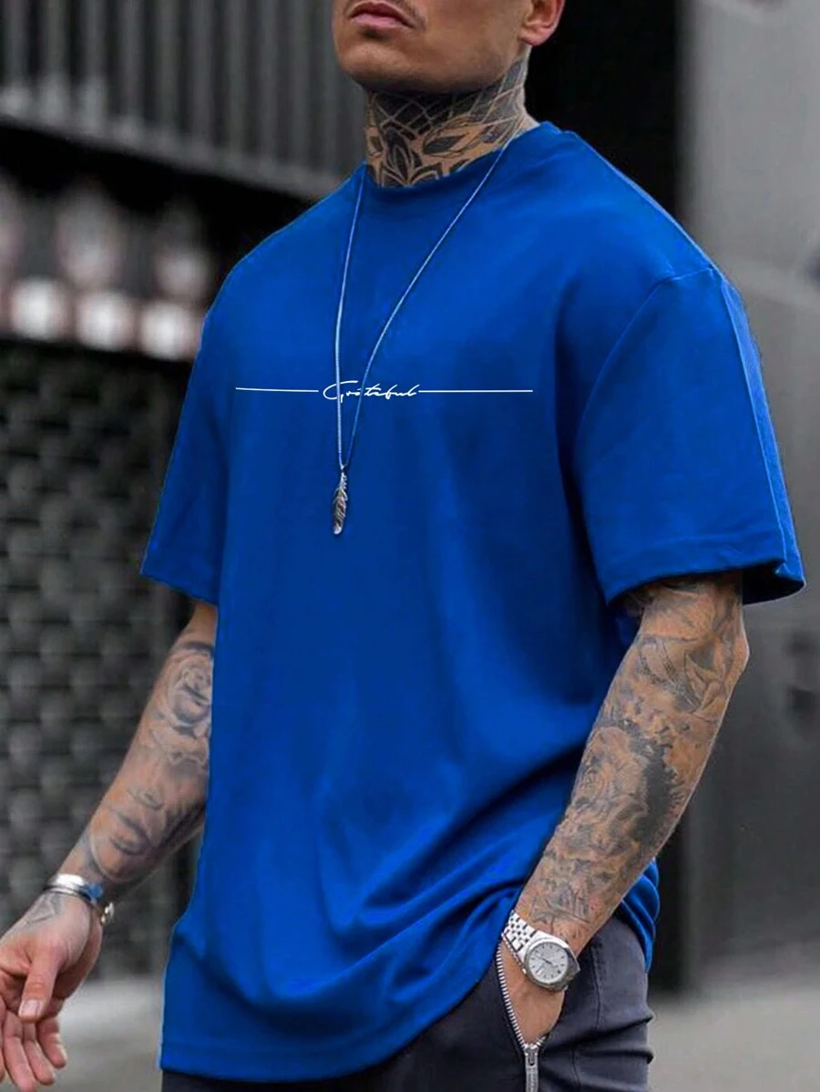 Manfinity Homme Men Letter Graphic Tee - Blue - View 1