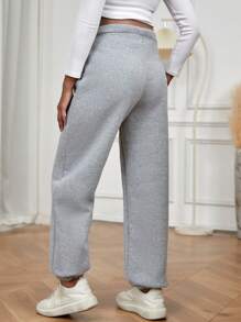 SHEIN Maternity Adjustable Waist Knot Front Pants - Light Grey - View 3