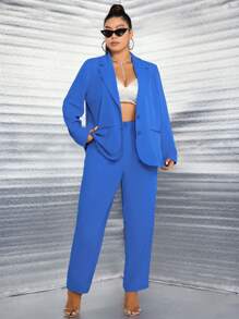 Celure 加翻領西裝外套和褲子 - 藍色 - 查看 4