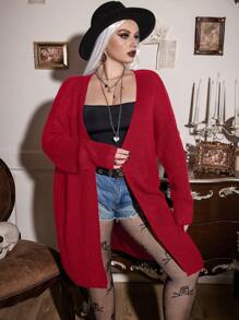 Flirla Áo khoác cardigan hở vai hở lưng cỡ lớn - Đỏ - Xem 5