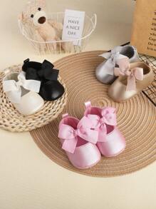 1雙女童彎結設計帶彈力帶平底鞋，適用於春夏季節 - 米色 - 查看 1