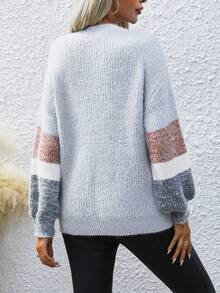 EMERY ROSE Suéter de punto de color combinado de hombros caídos de peluche - Multicolor - Ver 2