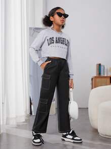 Tween Tween Girl Flap Pocket Side Cargo Pants - Black and White - View 5