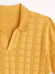男士素色網眼針織上衣 - 黃色 - 查看 5