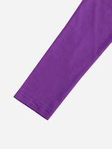 SHEIN EZwear Cổ chữ V Chất rắn Áo phông Crop - Màu tím - Xem 5