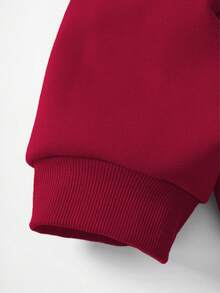 SHEIN EZwear Plus Heart & Letter Graphic Drawstring Hem Thermal Lined Sweatshirt - Burgundy - View 6