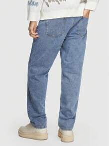 ROMWE MEN Street Life Các bạn In Bàn chải Quần legging thẳng - Màu xanh lam - Xem 5