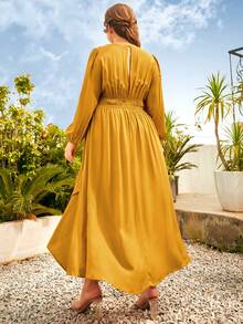 S BETRO Plus Bishop Sleeve Wrap Hem Dress - Yellow - View 2