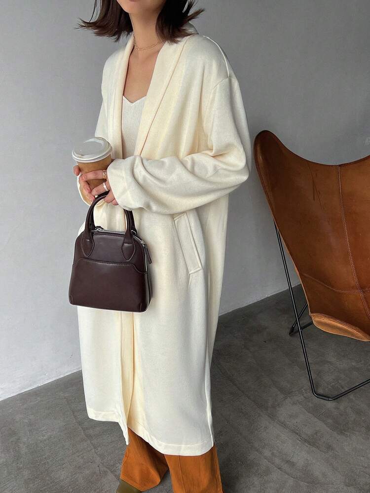 Solid Drop Shoulder Open Front Coat Women Jacket,Fall Women Clothes