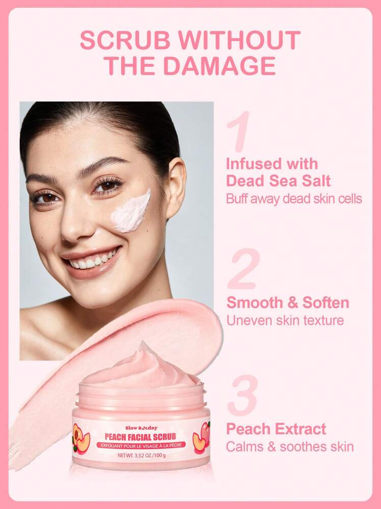 Exfoliante facial de melocotón SlowSunday, melocotón, exfoliación para problemas faciales, cuidado de la piel, para el Día de San Valentín, regalo de San Valentín, regalo del Día de San Valentín, para el Ramadán, reuniones y regalos del Festival del Ramadán, ideal para fiestas - Rosa - Añade 2